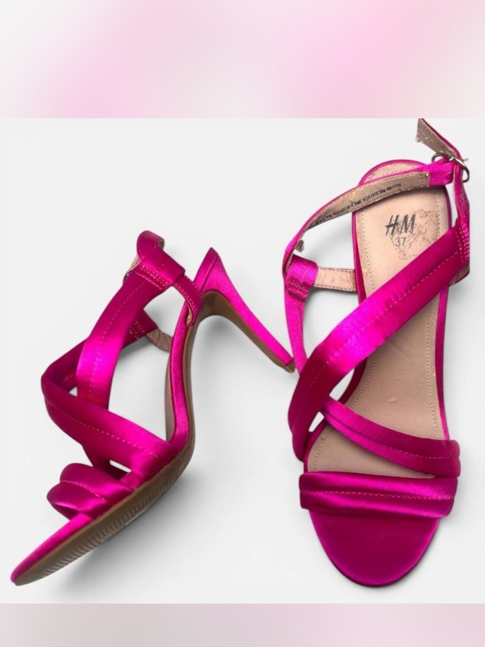H&M Hot Pink Satin Strappy Heels Size 37 Homecoming